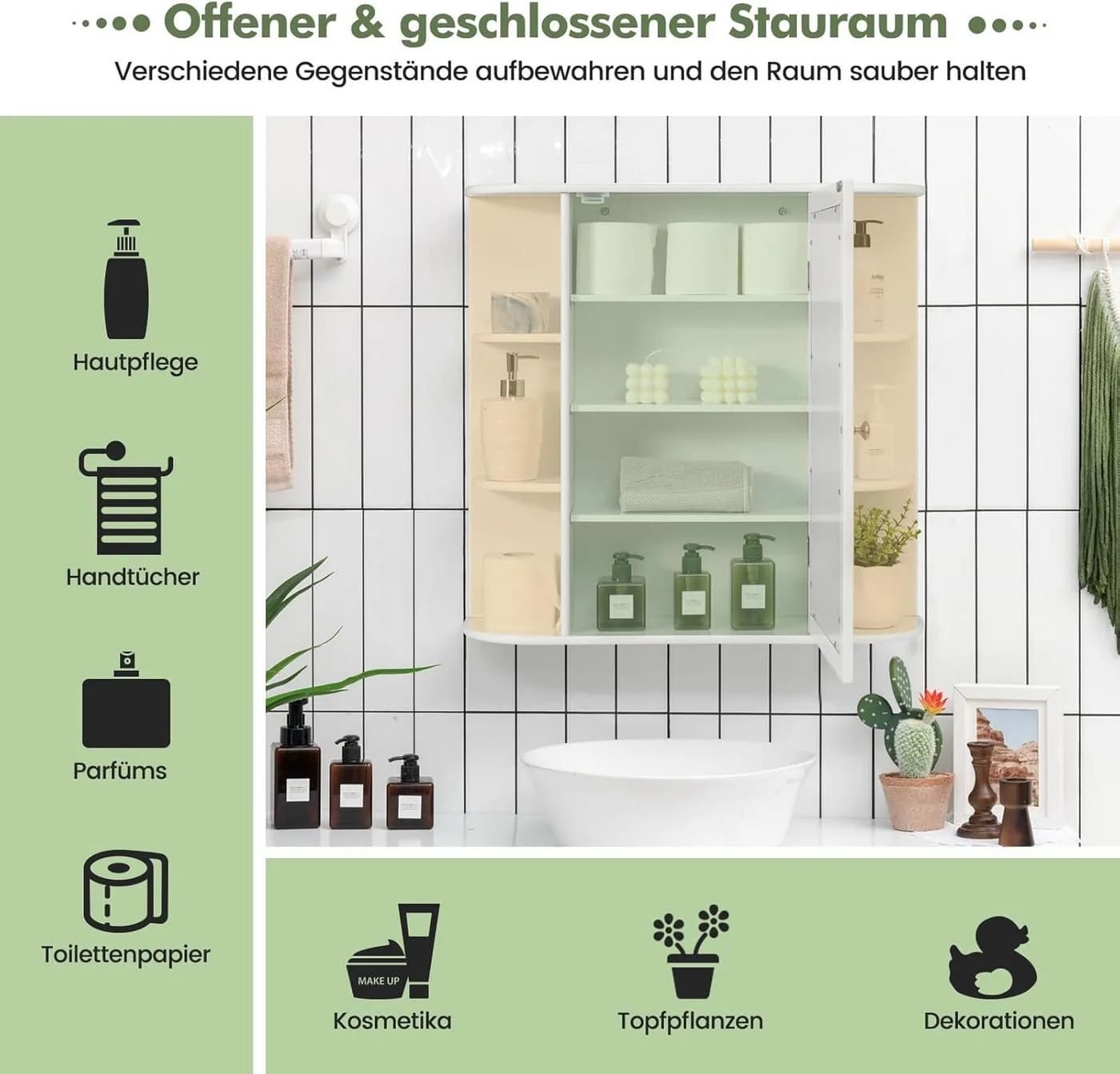 KOMFOTTEU Spiegelschrank mit Ablagen Weiß - Bild 4