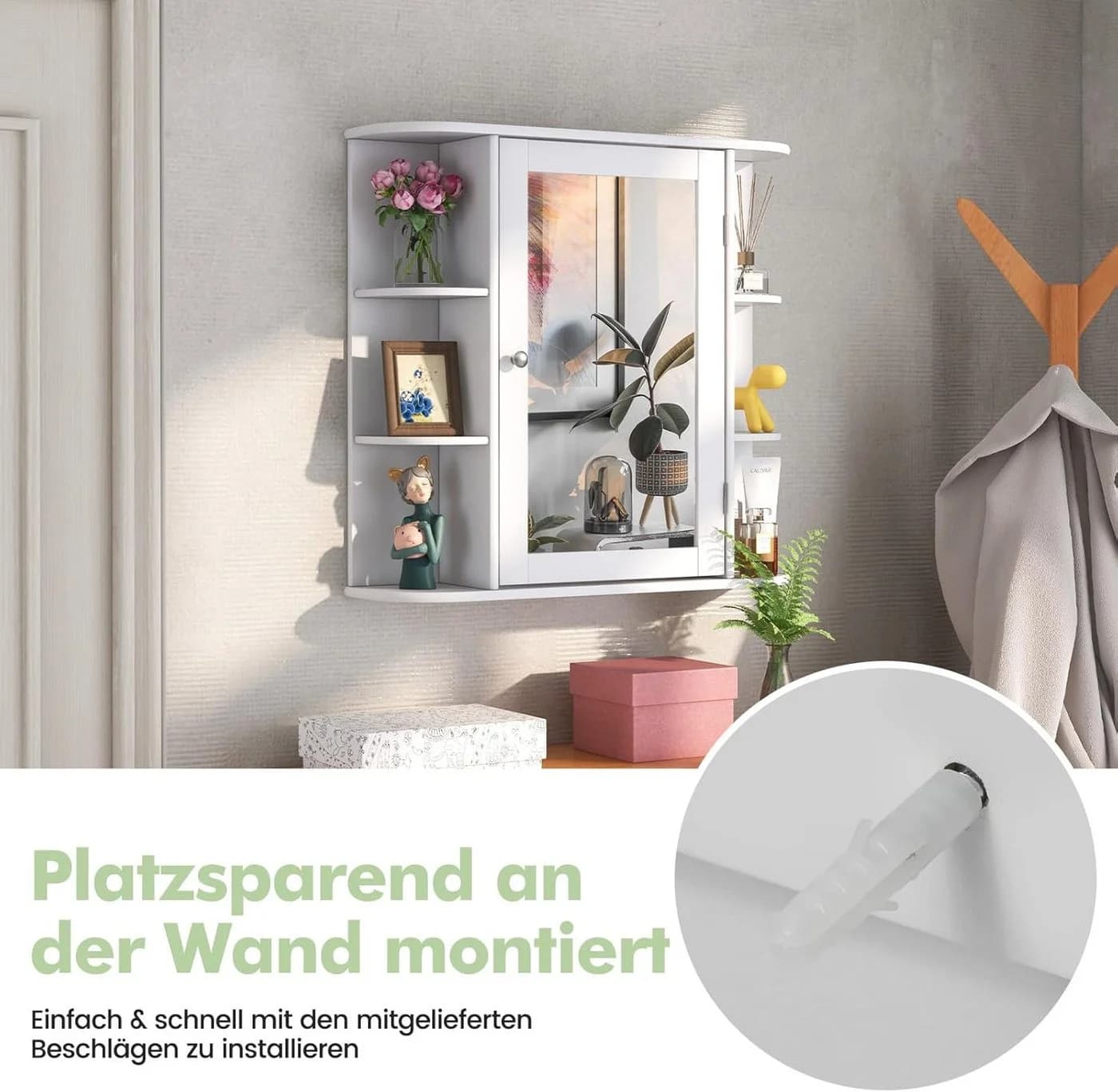 KOMFOTTEU Spiegelschrank mit Ablagen Weiß - Bild 5