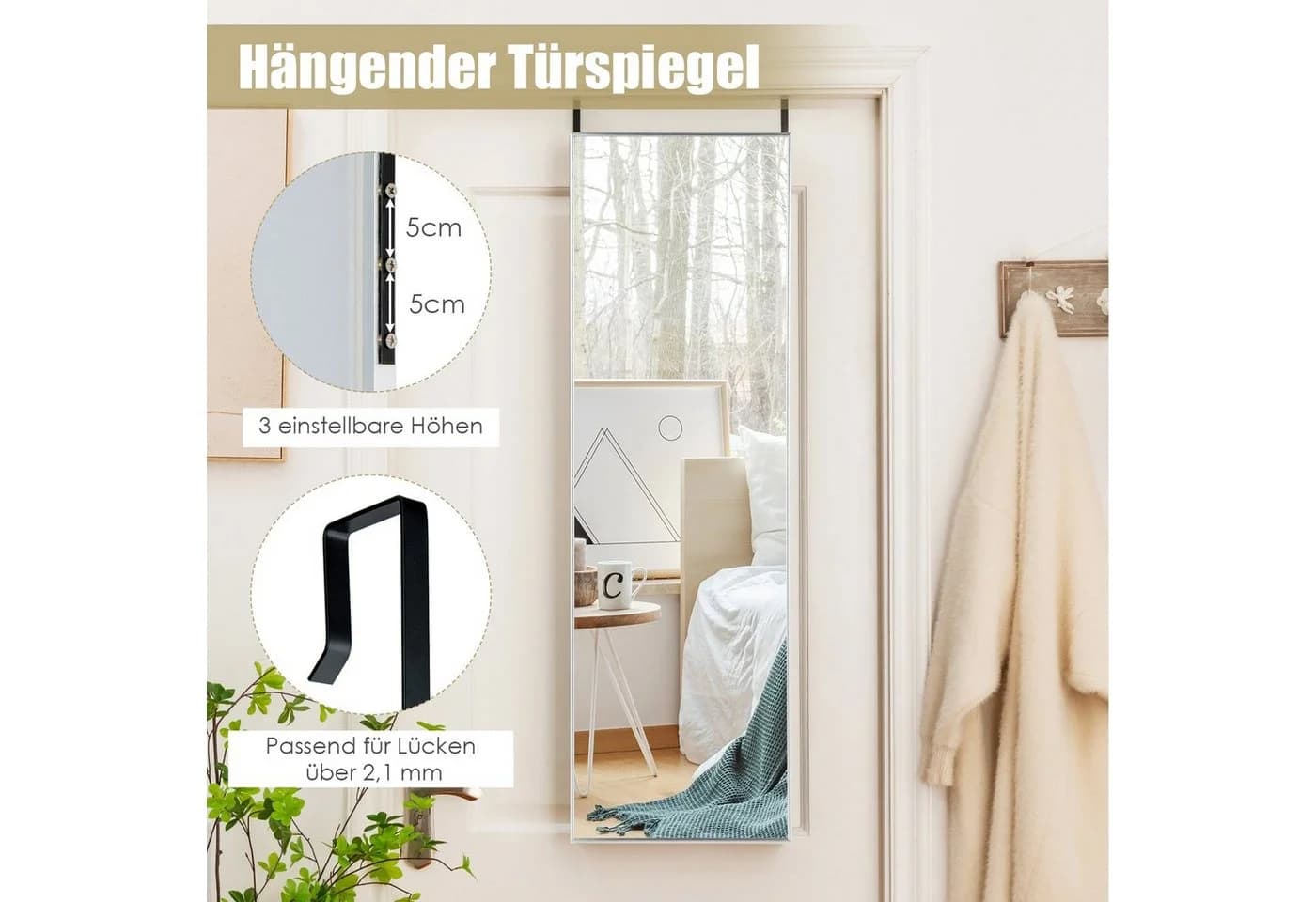 COSTWAY Ganzkörperspiegel 37x120cm Höhenverstellbar Alu