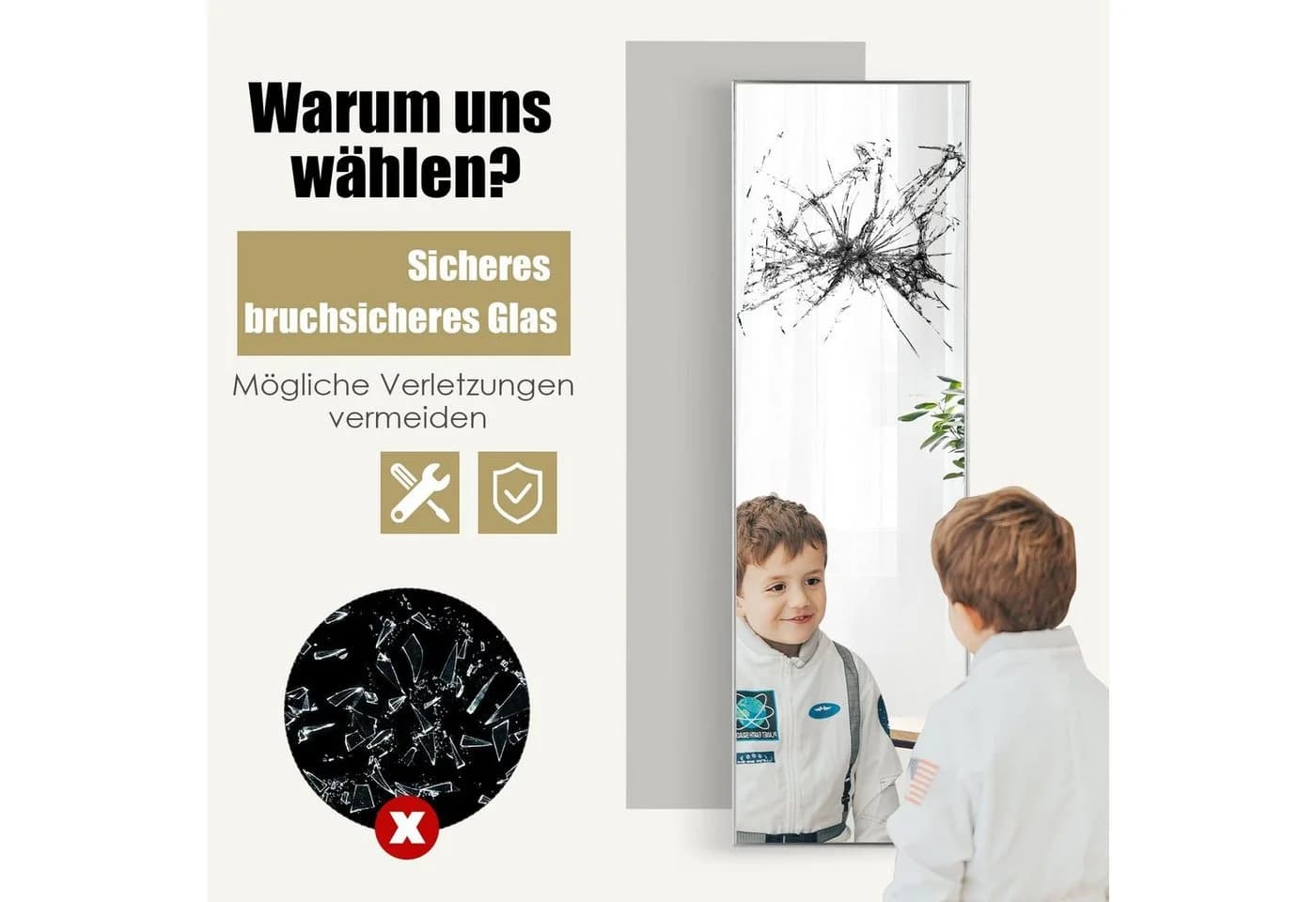 COSTWAY Ganzkörperspiegel 37x120cm Höhenverstellbar Alu - Bild 4