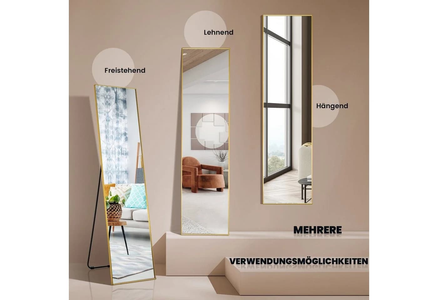 COSTWAY Ganzkörperspiegel 2-in-1 mit HD-Glas Aluminiumrahmen - Bild 3