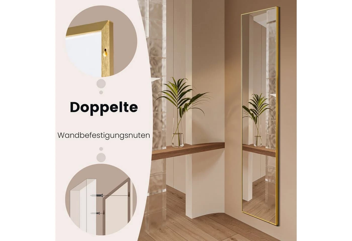 COSTWAY Ganzkörperspiegel 2-in-1 mit HD-Glas Aluminiumrahmen - Bild 4