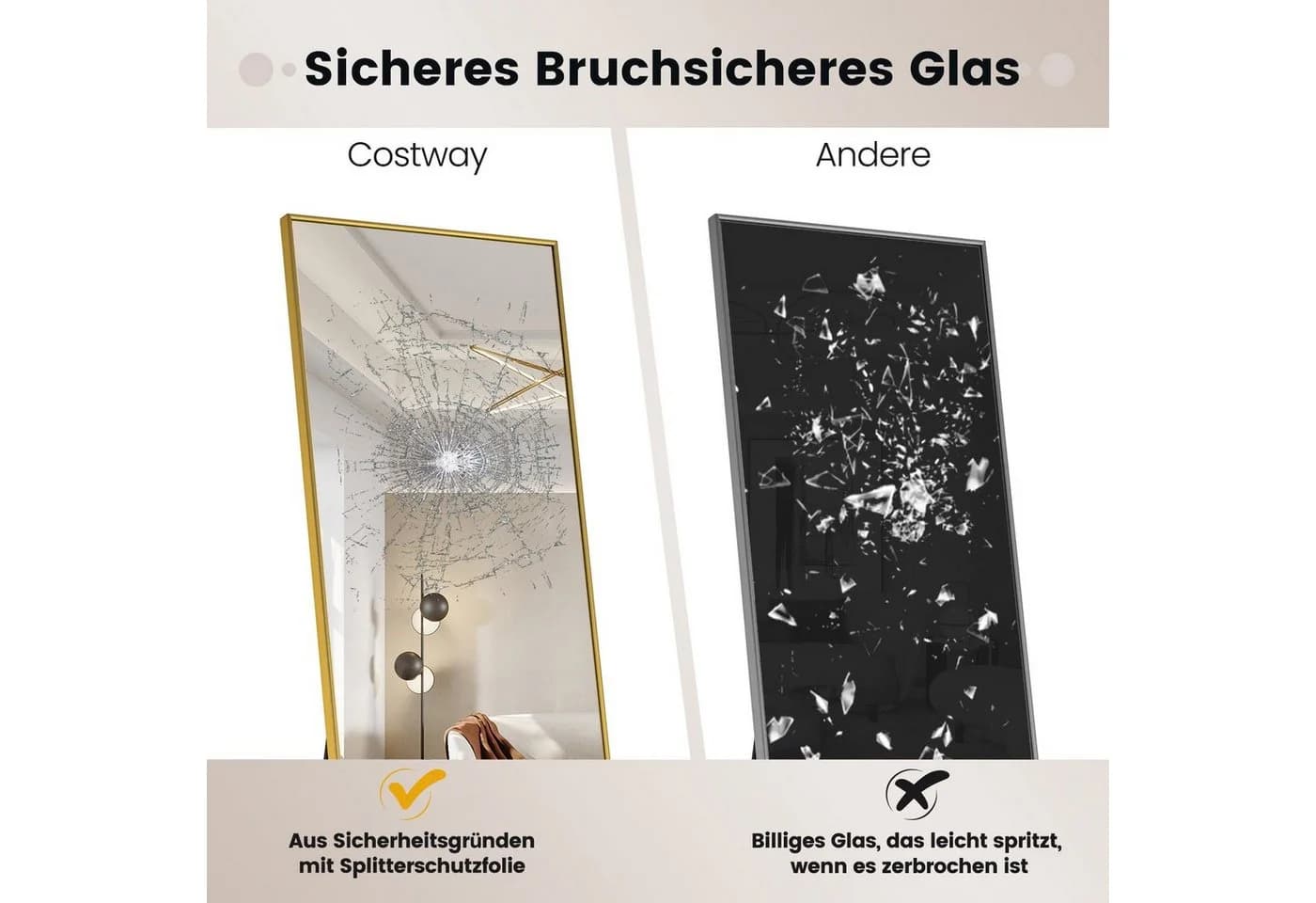 COSTWAY Ganzkörperspiegel 2-in-1 mit HD-Glas Aluminiumrahmen - Bild 5