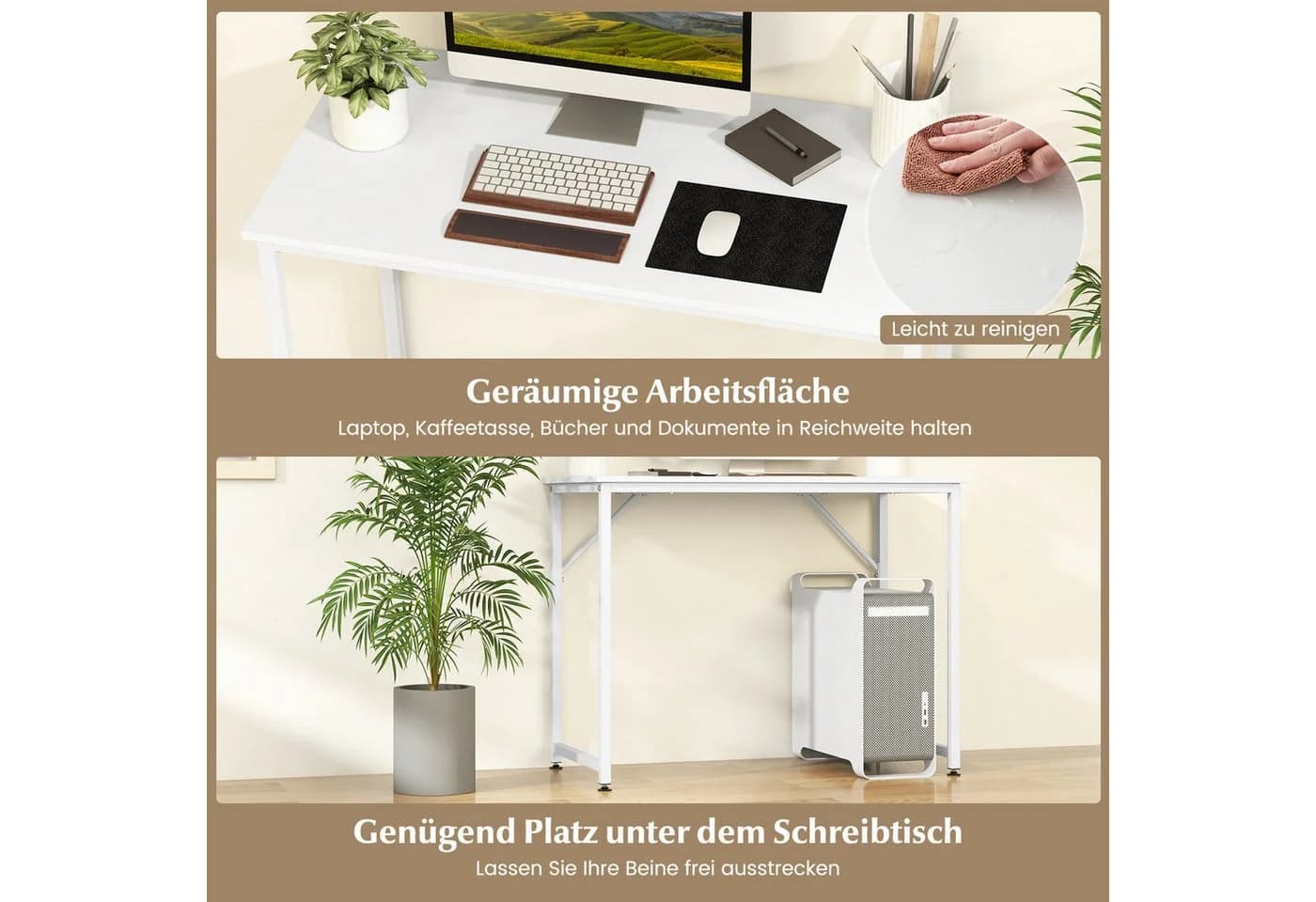 COSTWAY Schreibtisch Computertisch 91 kg belastbar Weiß - Bild 4