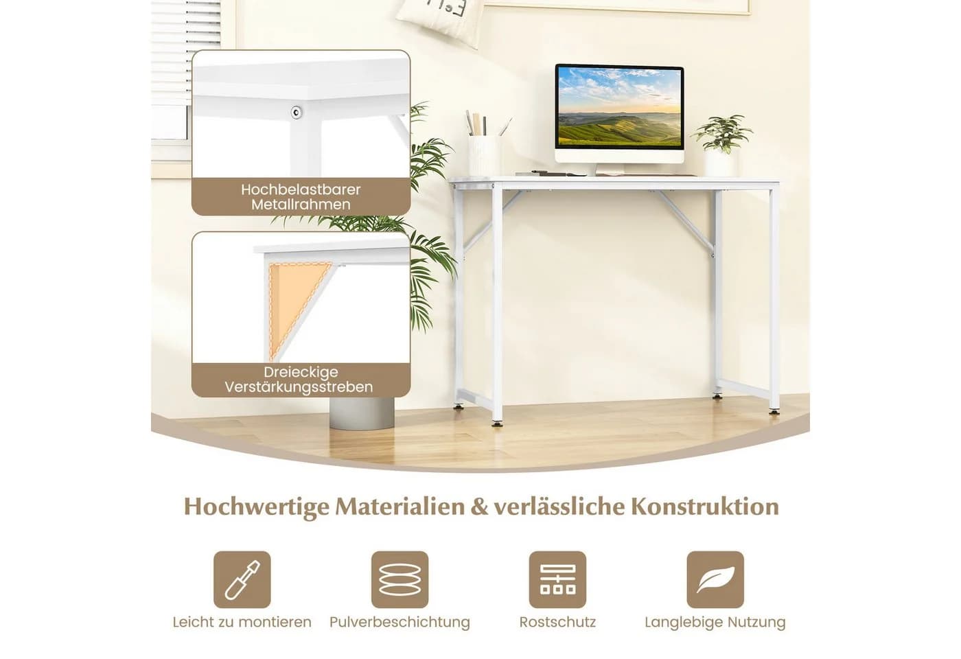 COSTWAY Schreibtisch Computertisch 91 kg belastbar Weiß - Bild 5