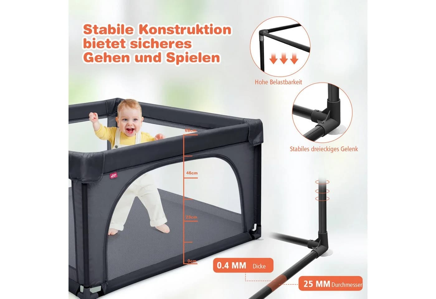 COSTWAY Laufstall Baby Laufgitter 120x120cm Grau