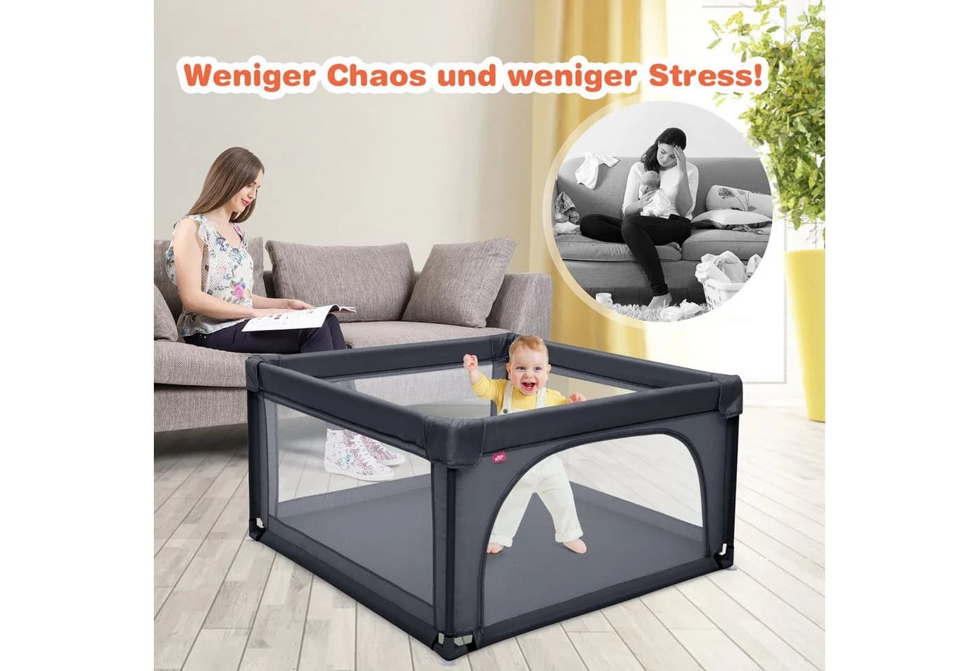 COSTWAY Laufstall Baby Laufgitter 120x120cm Grau - Bild 4