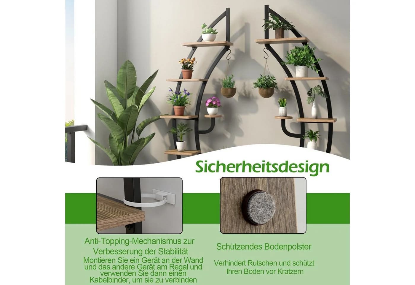 COSTWAY Blumenständer 6-stufig mit 2 Ablagen, Haken & Kippschutz - Bild 5