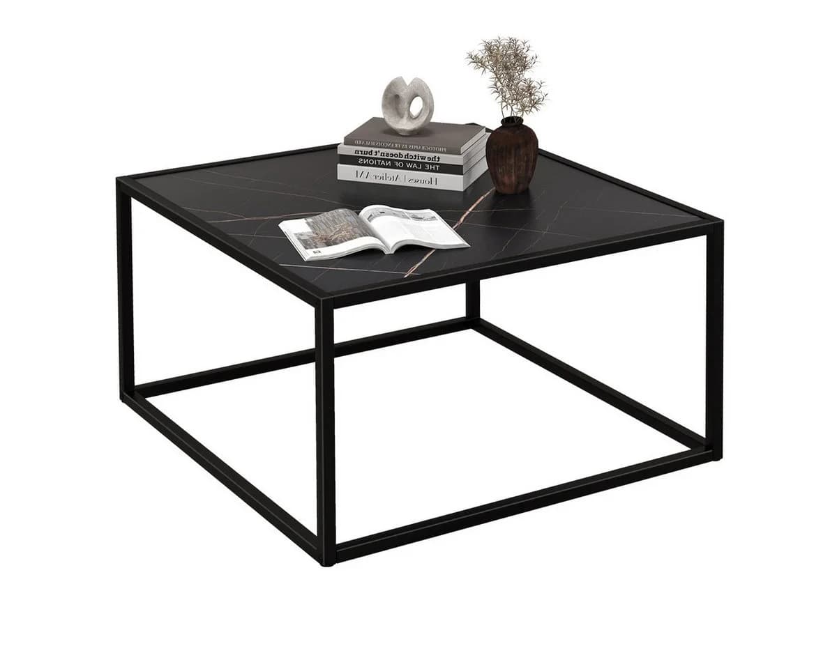 COSTWAY Couchtisch Beistelltisch Marmor Metallrahmen Schwarz/Weiß - Bild 2