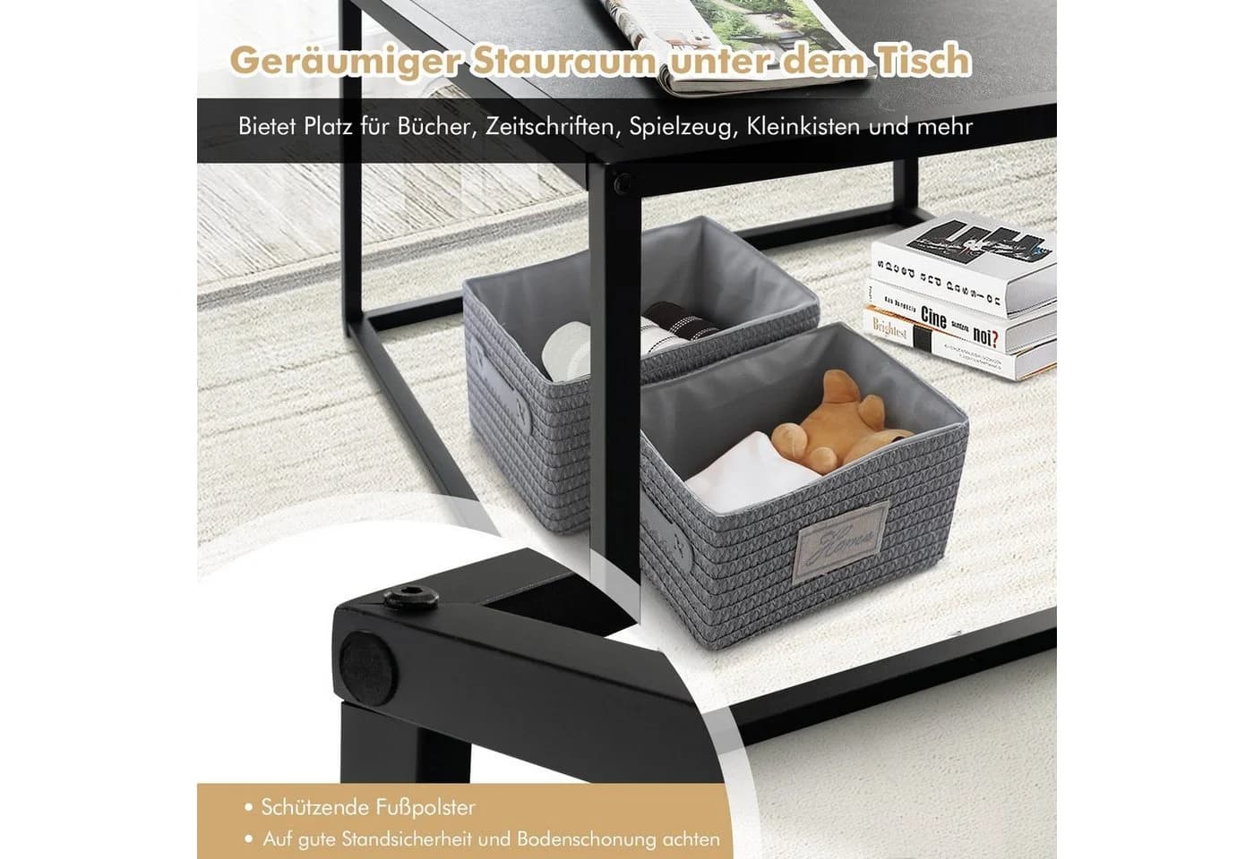 COSTWAY Couchtisch Beistelltisch Marmor Metallrahmen Schwarz/Weiß - Bild 5