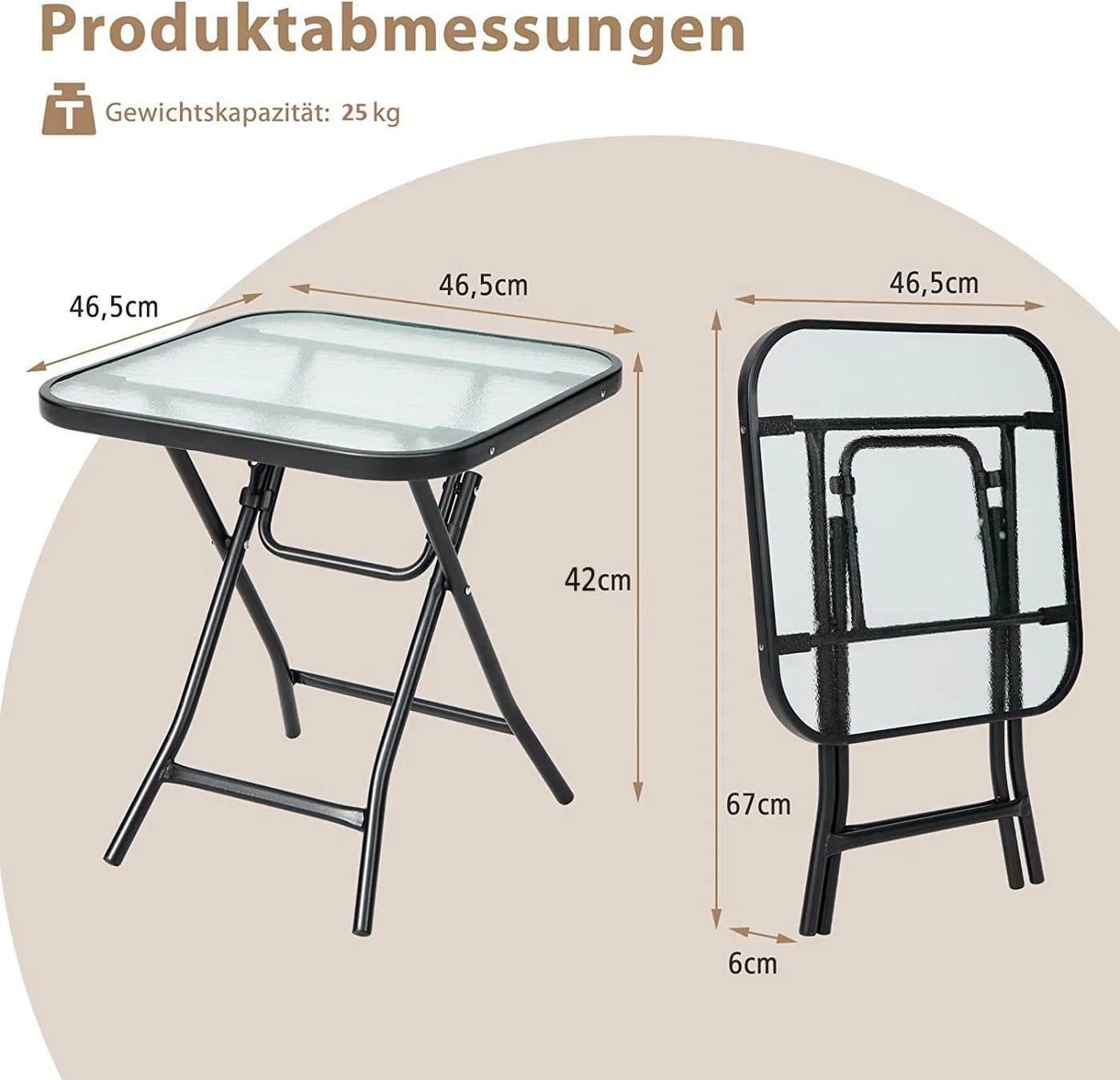 COSTWAY Bistrotisch quadratisch aus gehärtetem Glas klappbar - Bild 5