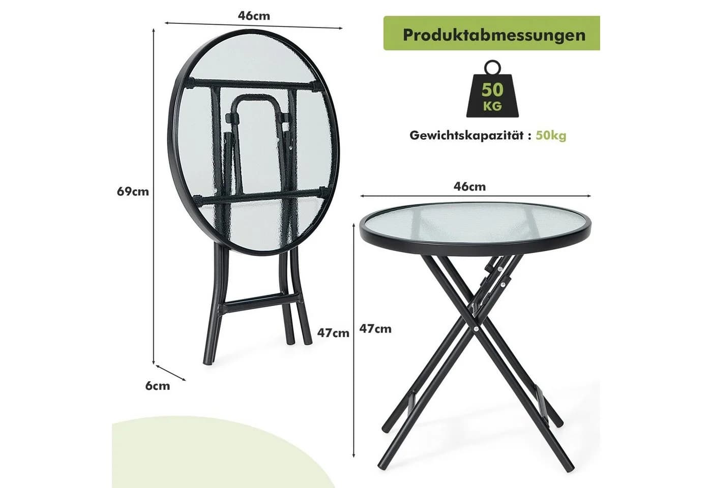 COSTWAY Bistrotisch Gartentisch Rund 46 cm Gehärtetes Glas - Bild 5