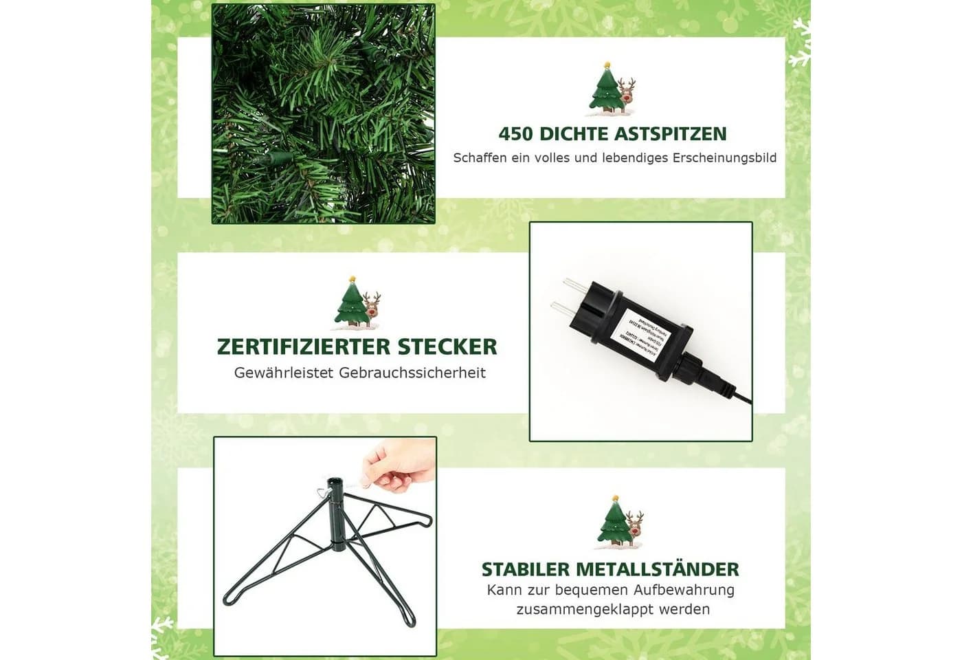 COSTWAY Künstlicher Weihnachtsbaum 210 cm Halbform 450 PVC-Spitzen 150 LEDs - Bild 4
