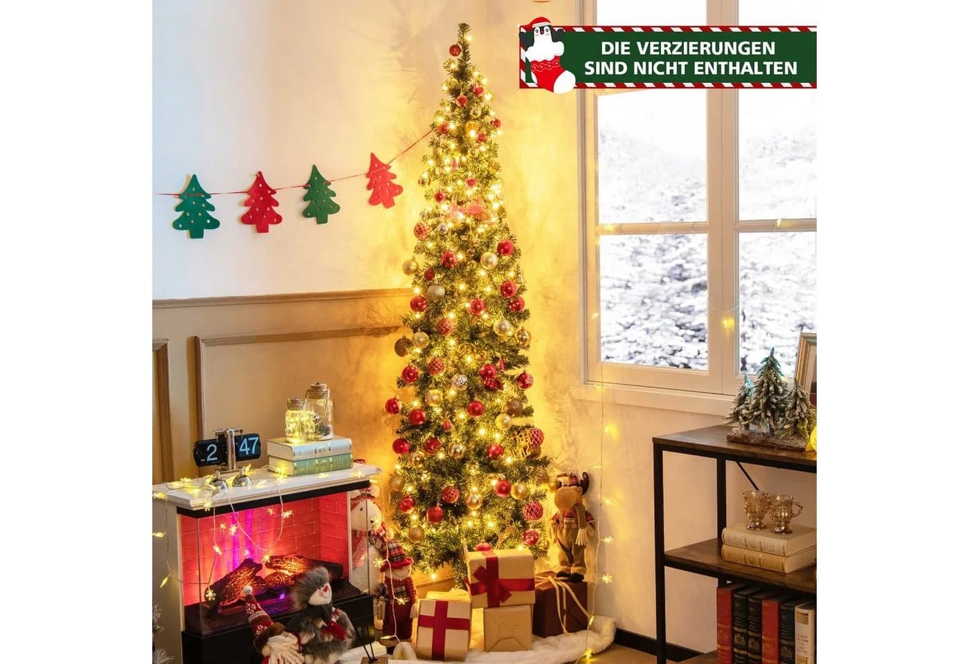 COSTWAY Künstlicher Weihnachtsbaum 210 cm Halbform 450 PVC-Spitzen 150 LEDs - Bild 5