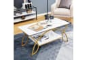 COSTWAY Couchtisch Marmor mit Ablage & goldenen Metallbeinen, 100x50x45cm Bild 1