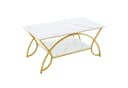 COSTWAY Couchtisch Marmor mit Ablage & goldenen Metallbeinen, 100x50x45cm Bild 2