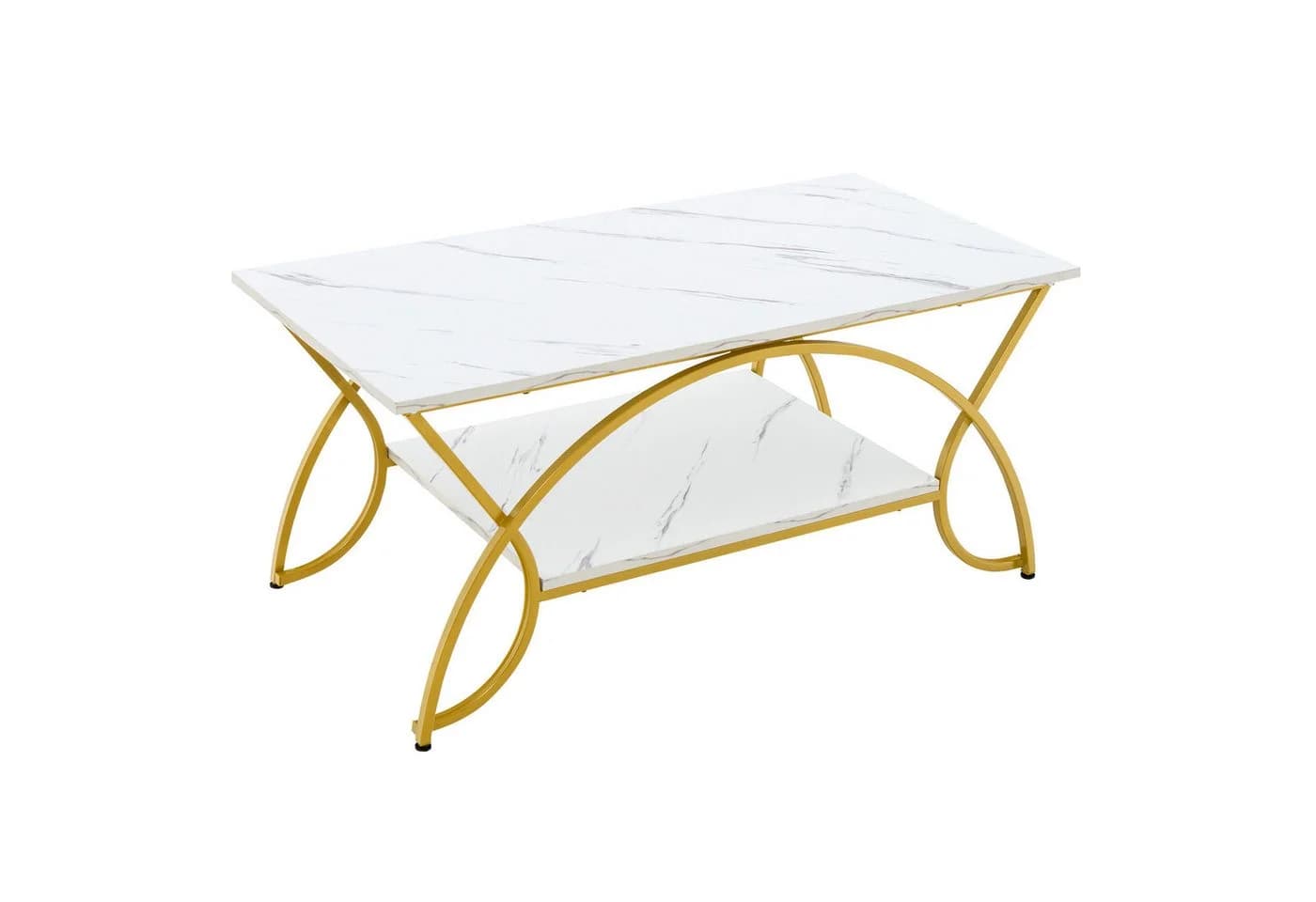 COSTWAY Couchtisch Marmor mit Ablage & goldenen Metallbeinen, 100x50x45cm - Bild 2