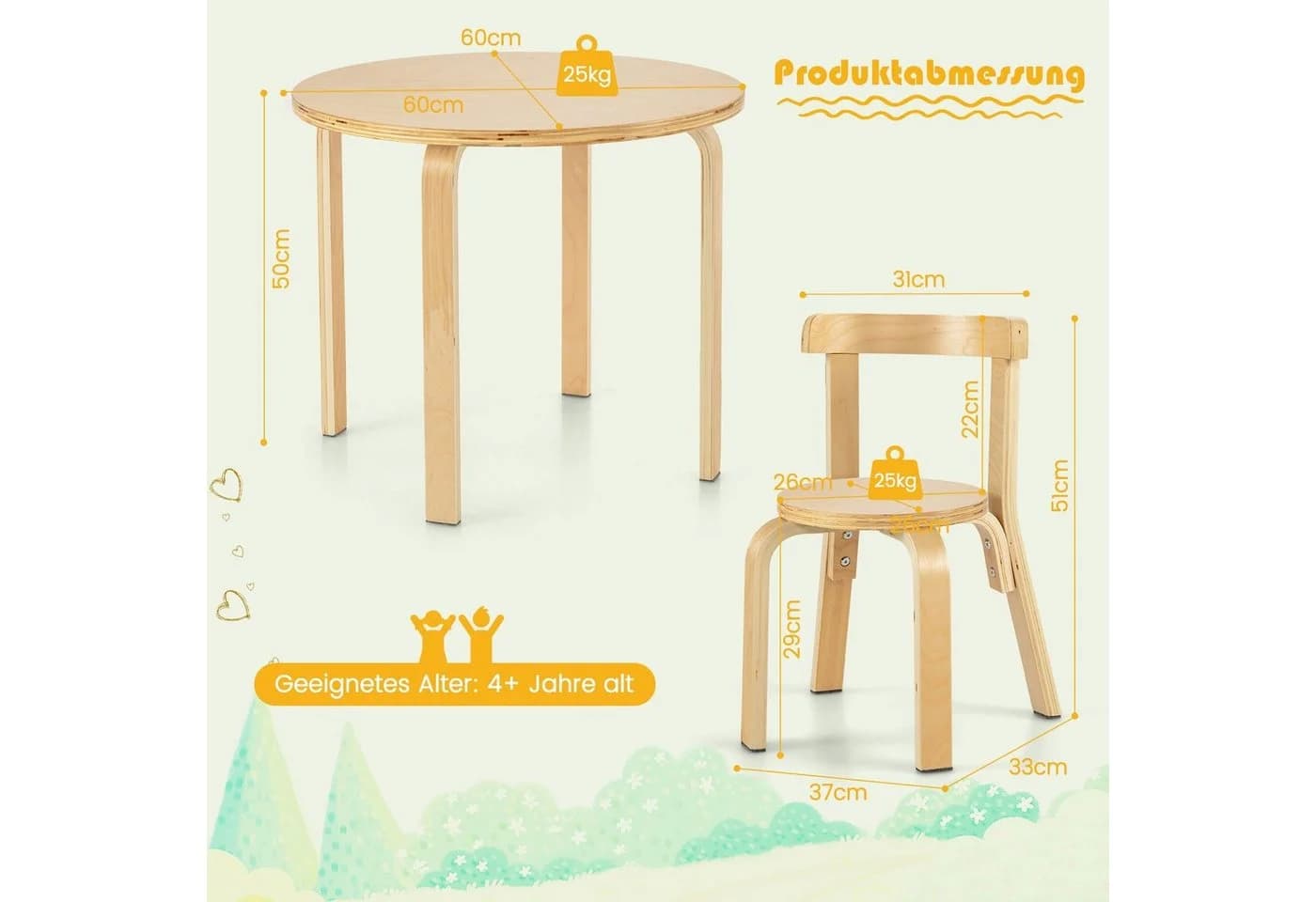 COSTWAY Kindersitzgruppe 5-tlg Kinderschreibtisch mit 4 Stühlen Holz Natur - Bild 5