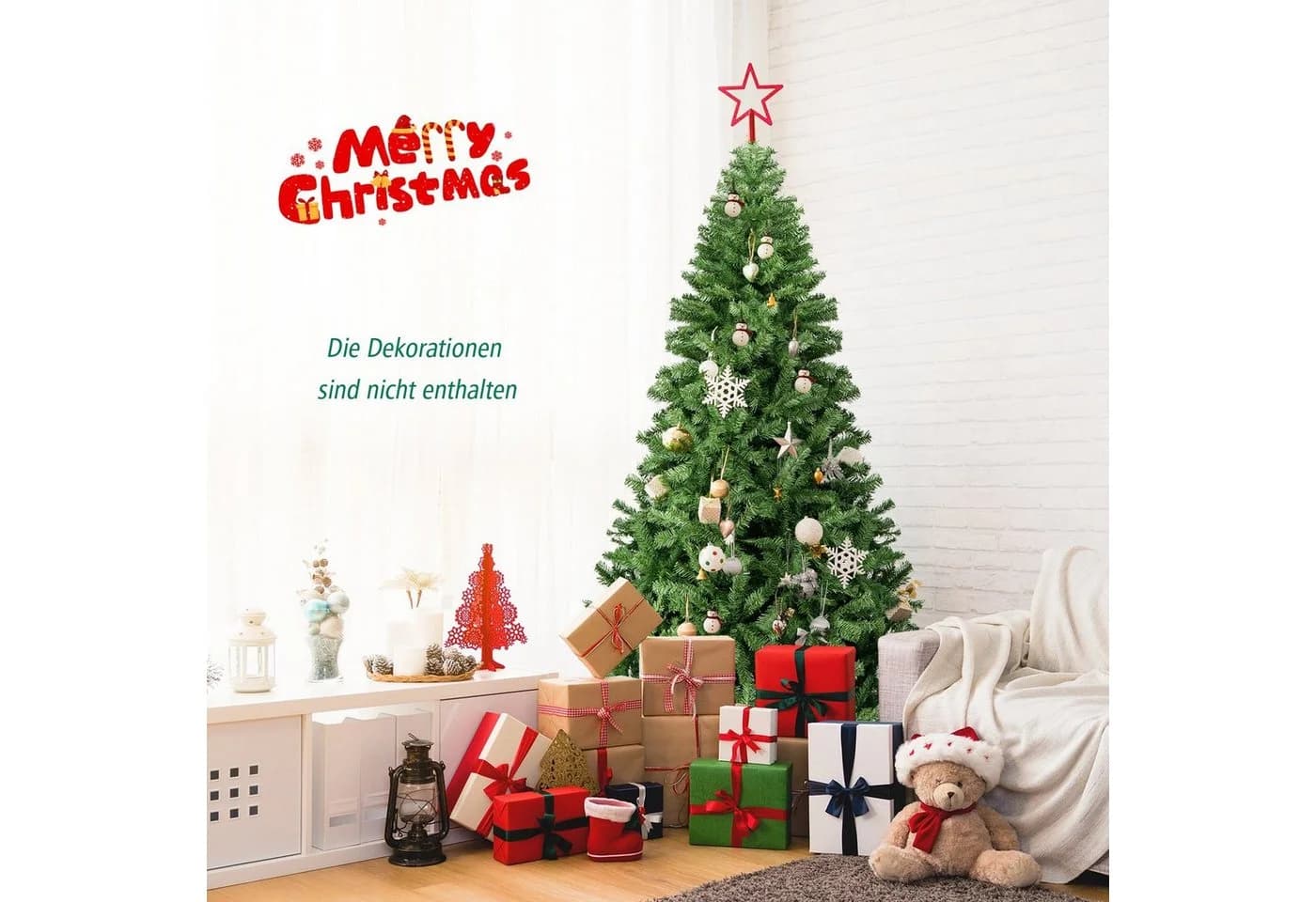 COSTWAY Künstlicher Weihnachtsbaum 225cm mit 1346 Spitzen PVC Nadeln - Bild 3