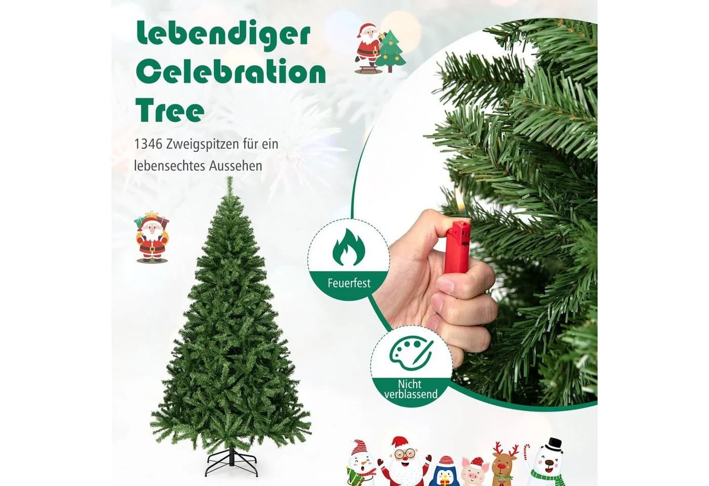 COSTWAY Künstlicher Weihnachtsbaum 225cm mit 1346 Spitzen PVC Nadeln - Bild 4