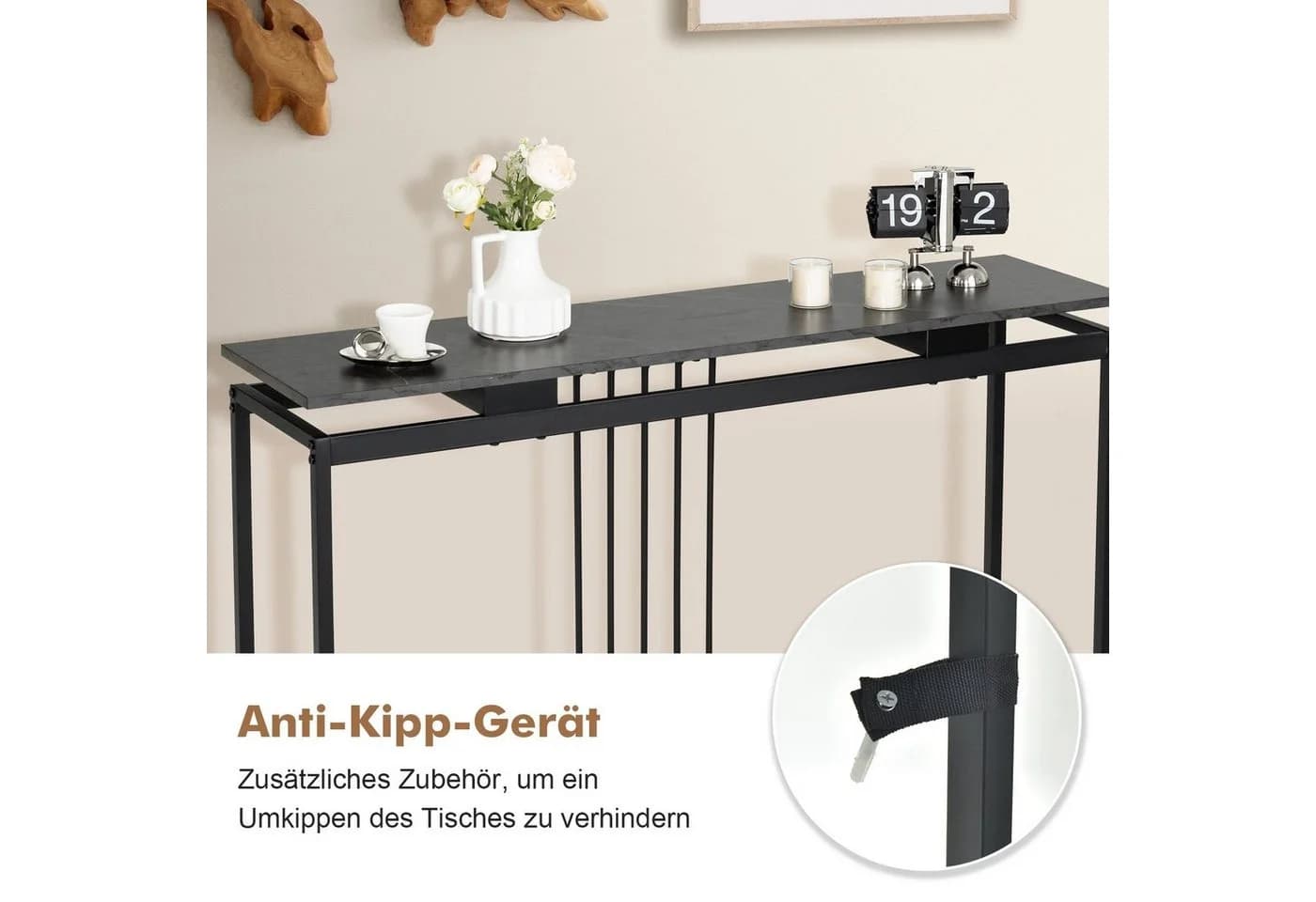 COSTWAY Konsolentisch Marmoroptik Metallgestell Schwarz - Bild 4
