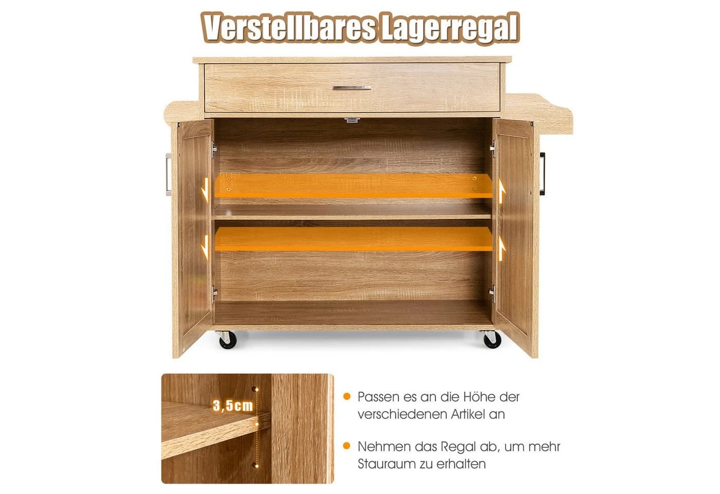 COSTWAY Küchenwagen mit Arbeitsplatte & Handtuchhalter, Rollen - Bild 3