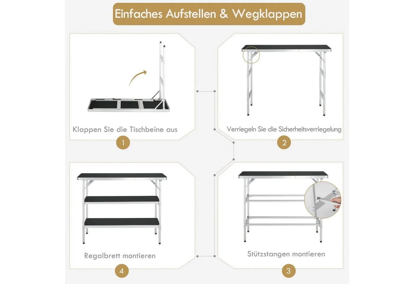 COSTWAY Campingtisch Klappbar Schwarz mit 2 Regalen - Bild 5