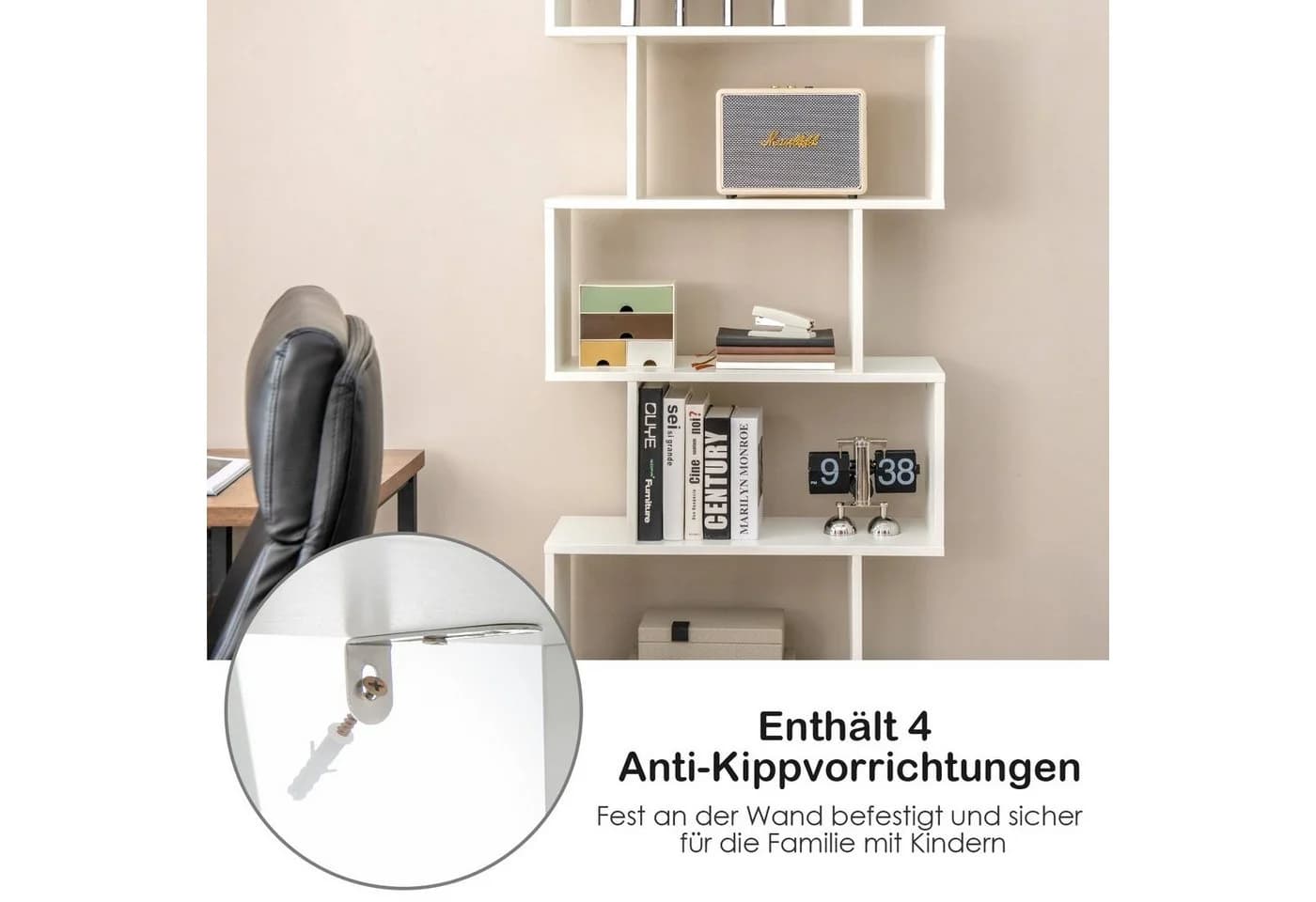COSTWAY Bücherregal 6 Ebenen Standregal 183 x 70 x 23 cm Weiß Holz - Bild 3