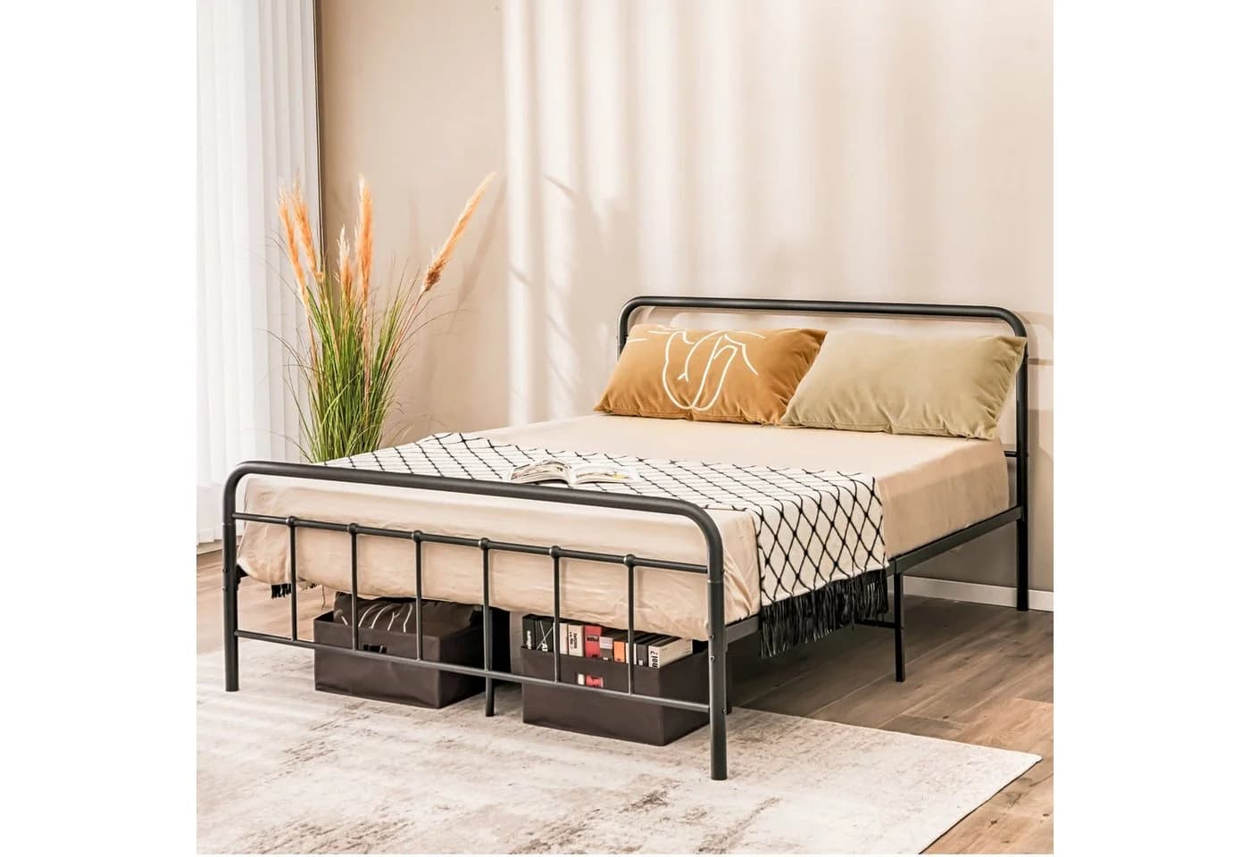 COSTWAY Bettgestell mit Lattenrost, 200x160cm, Schwarz, Metall - Bild 2