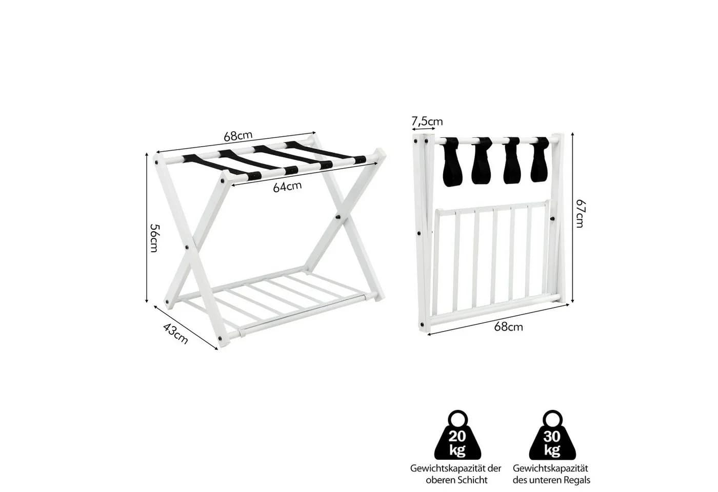 COSTWAY Kofferständer 2-tlg. Weiß Metall Gepäckablage - Bild 5