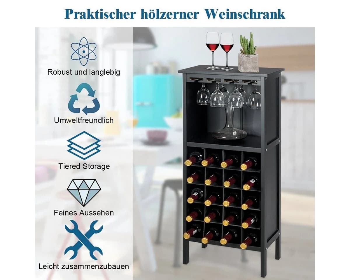 COSTWAY Weinregal stehend Holz für 20 Flaschen 42x24,5x96cm - Bild 5
