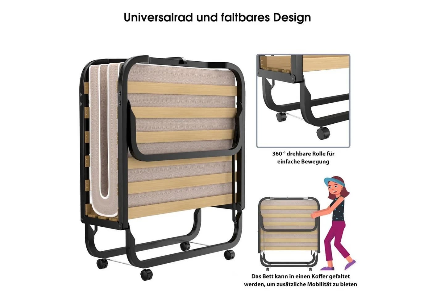 COSTWAY Gästebett Klappbar Beige 90x200cm - Bild 5