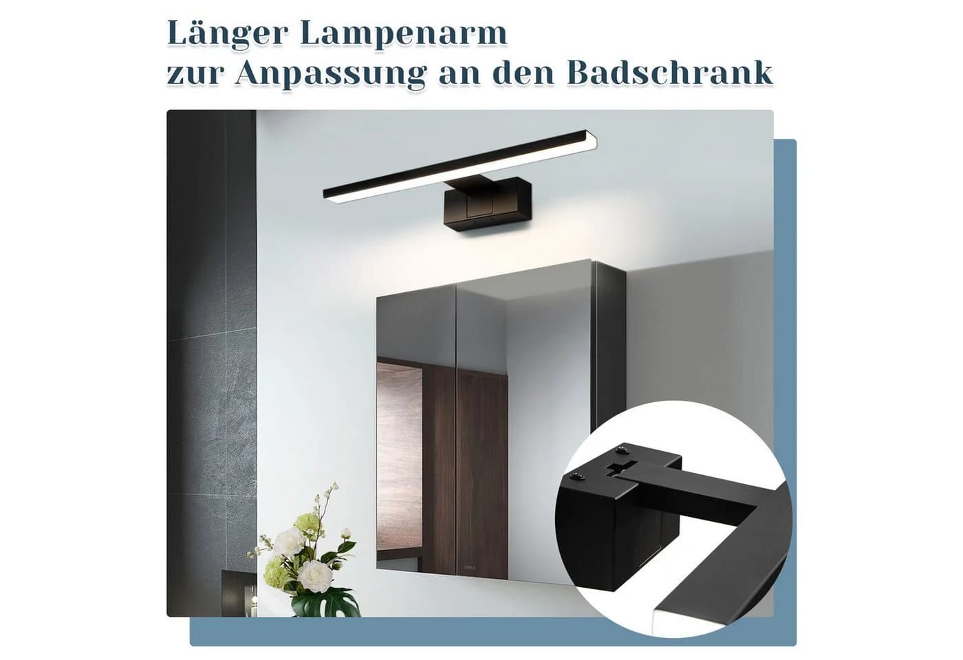 Nettlife LED Spiegelleuchte 30/40/60CM Schwarz 4000K Neutralweiß - Bild 5