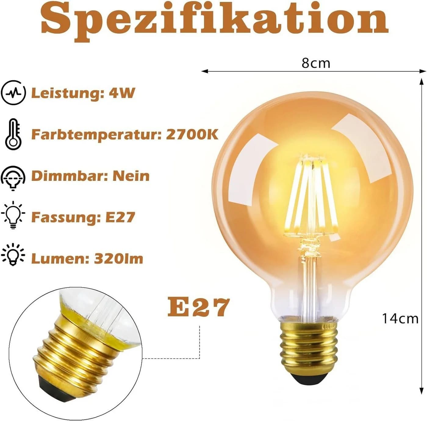 Nettlife LED-Leuchtmittel 6 Stück Vintage E27 Lampe G80 Warmweiß Filament