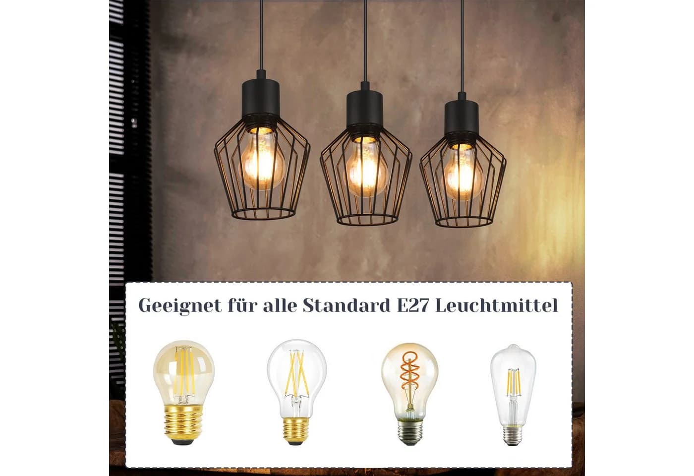 Nettlife Pendelleuchte Esstisch Hängeleuchte Schwarz Vintage