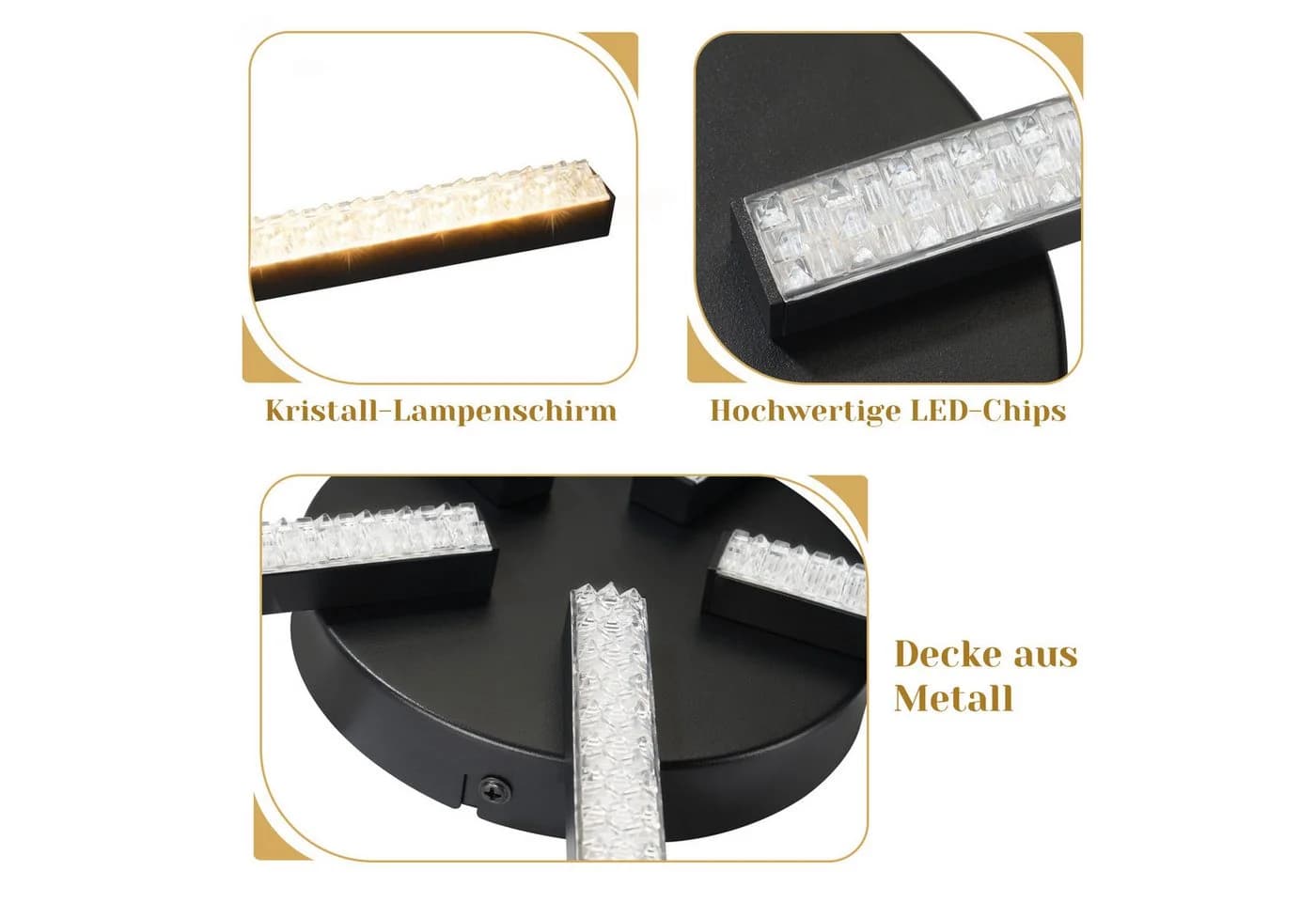ZMH LED Deckenleuchte 24W Schwarz 3000K Modern Kristall Metall - Bild 4