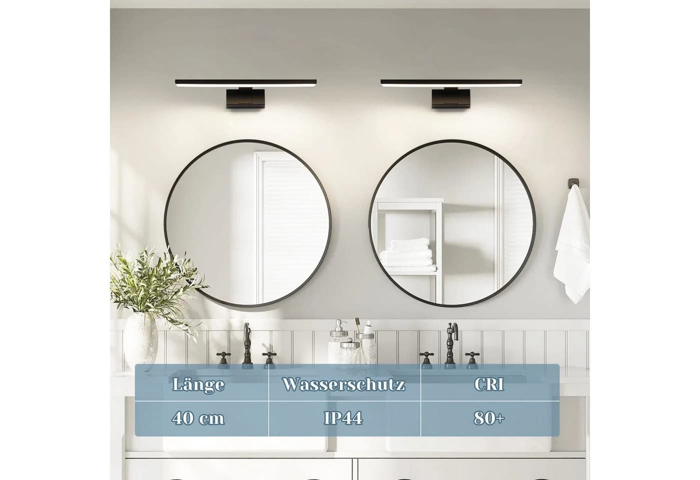 ZMH LED Spiegelleuchte Schwarz 30/40/60CM Neutralweiß Wandlampe - Bild 4