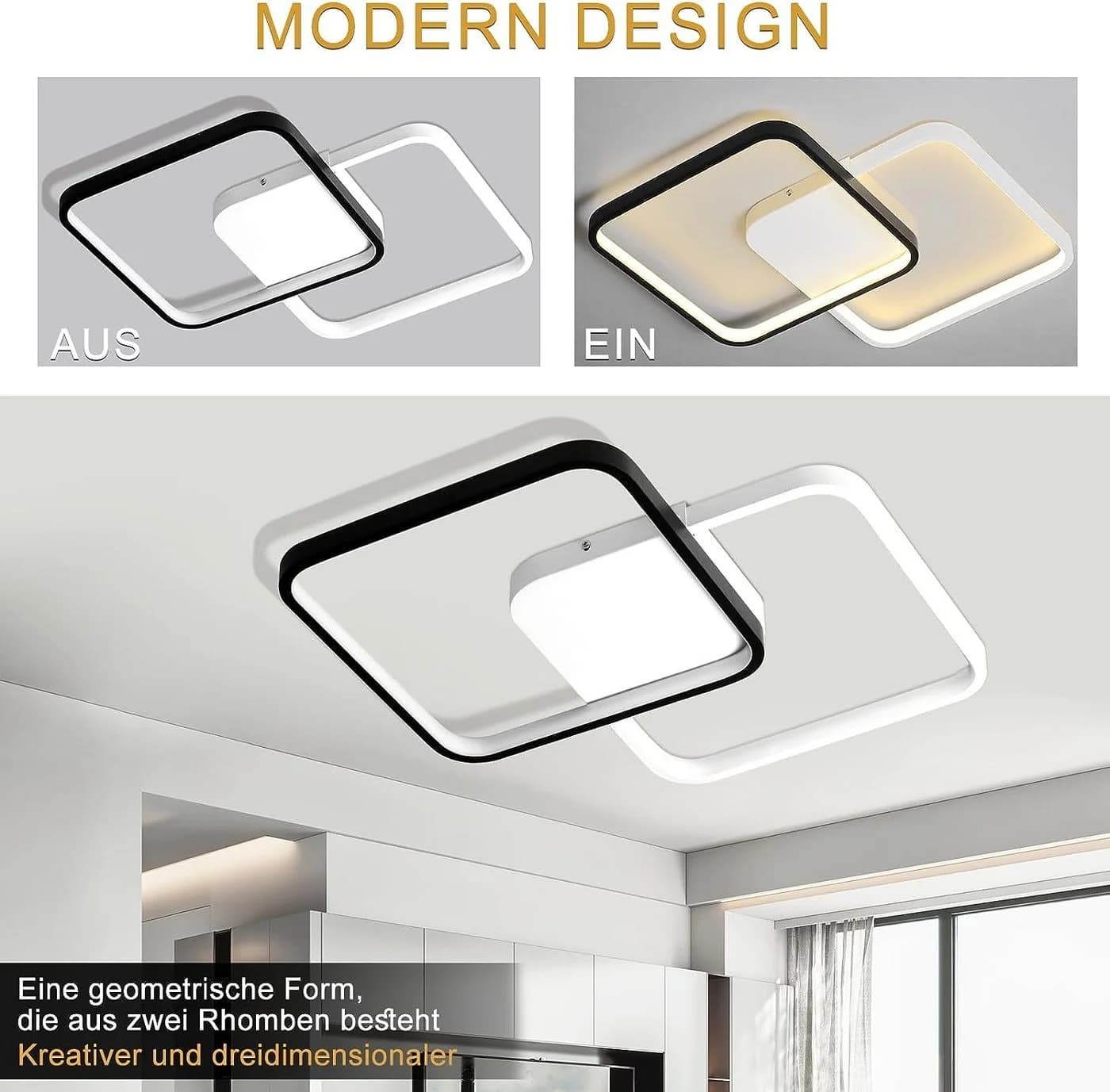 ZMH LED Deckenleuchte Dimmbar Silber Modern mit Fernbedienung - Bild 3