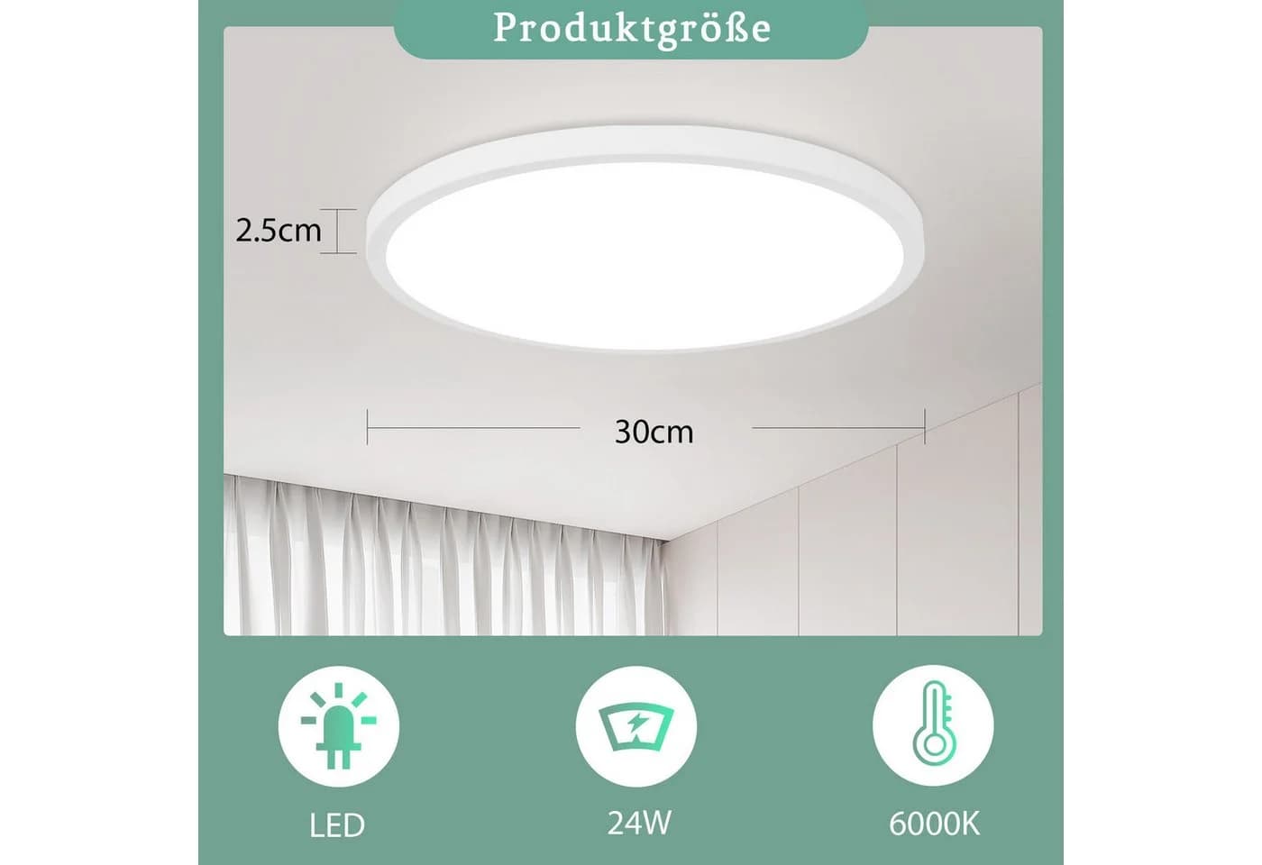 ZMH LED Deckenleuchte Rund 30cm Weiß 6500K