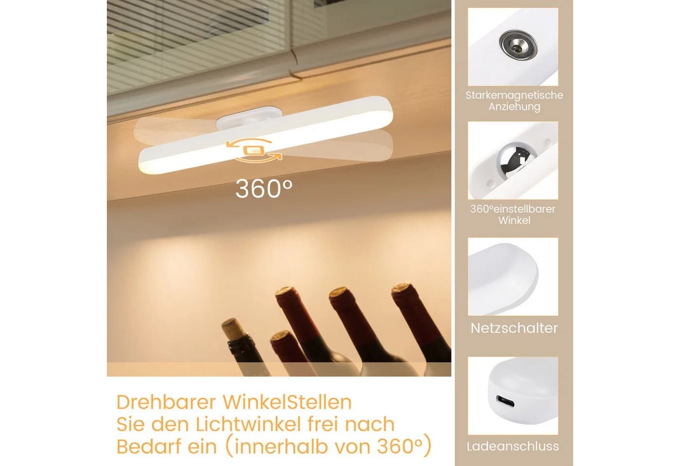 ZMH LED Wandleuchte Dimmbar 24CM Kabellos mit Bewegungsmelder - Bild 5