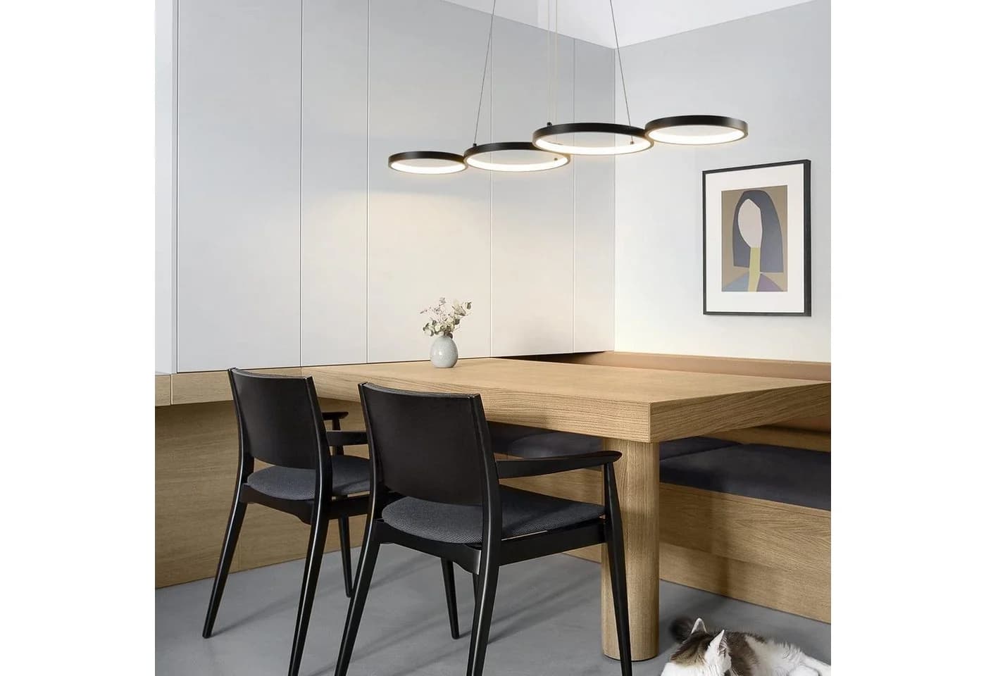 Nettlife LED Pendelleuchte Esszimmer 4Ring Schwarz Dimmbar