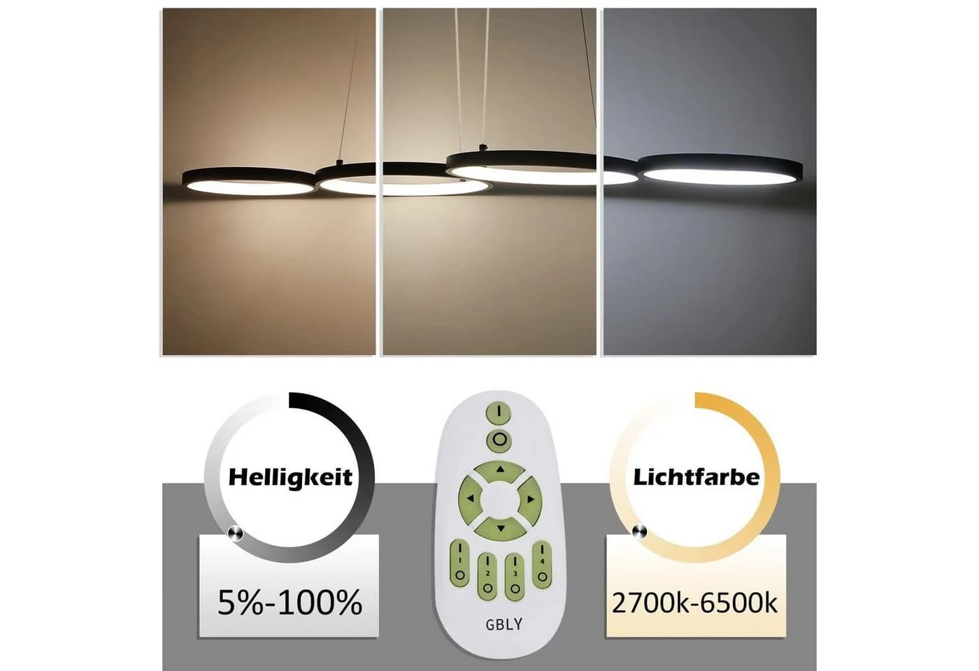 Nettlife LED Pendelleuchte Esszimmer 4Ring Schwarz Dimmbar - Bild 3