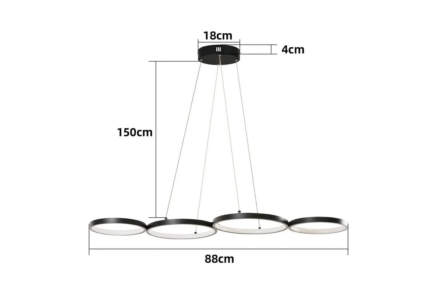 Nettlife LED Pendelleuchte Esszimmer 4Ring Schwarz Dimmbar - Bild 5