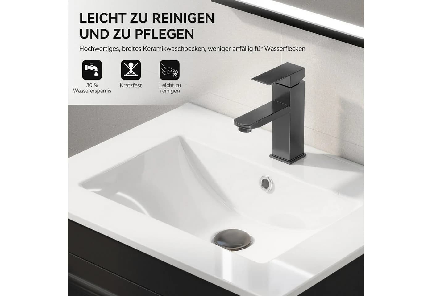 Puluomis Waschtisch Badmöbel Set 60cm mit Keramikwaschbecken & Wasserhahn - Bild 3