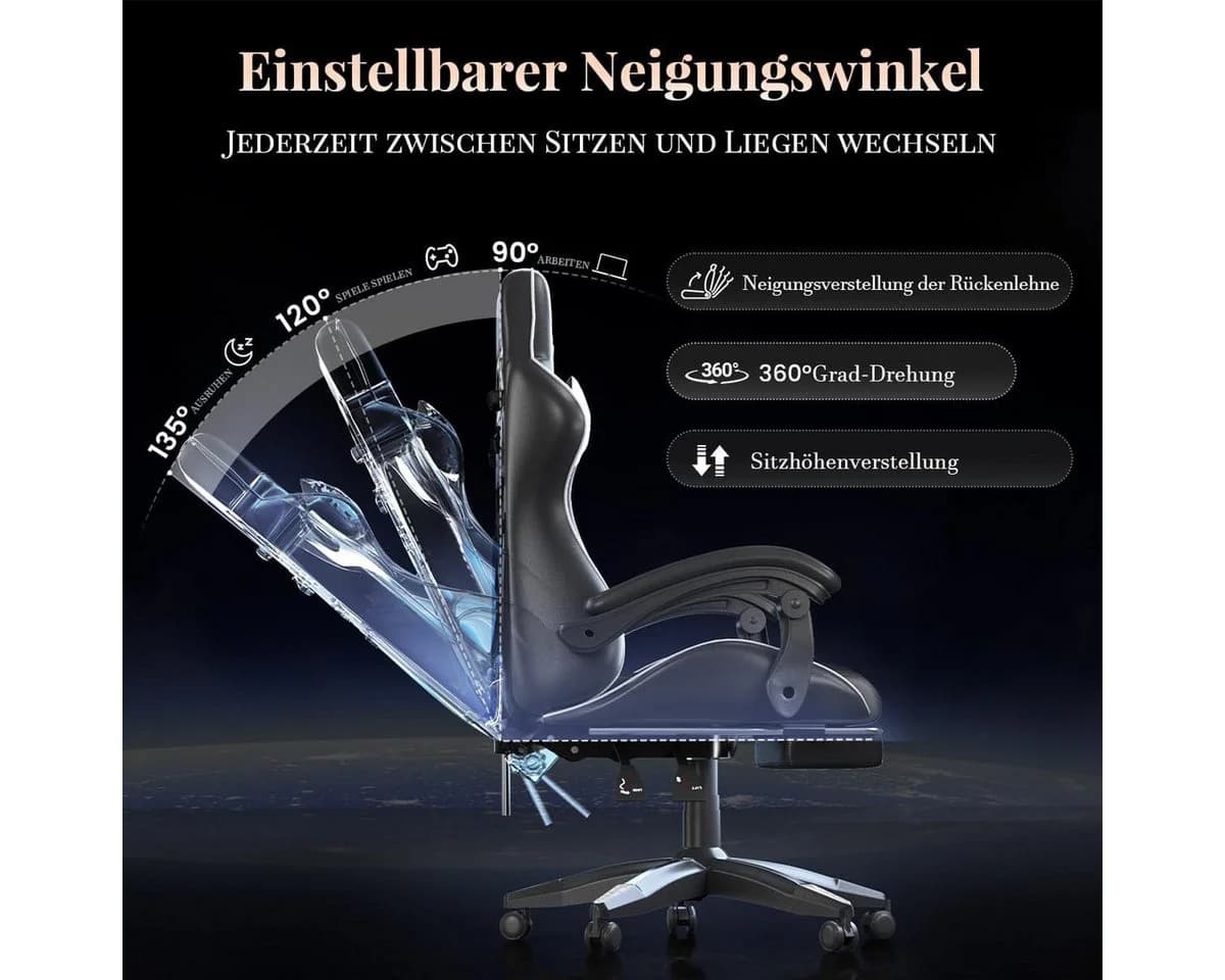 ZAISZE Gaming-Stuhl mit Massagefunktion & Fußstütze - Bild 5
