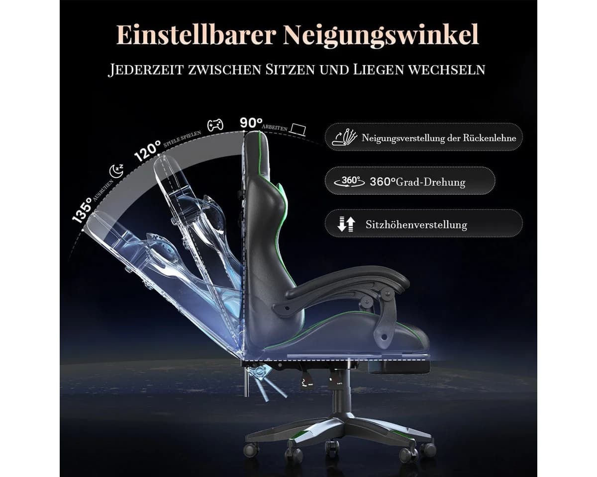 ZAISZE Gaming-Stuhl Schreibtischstuhl Grün mit Massagefunktion - Bild 5