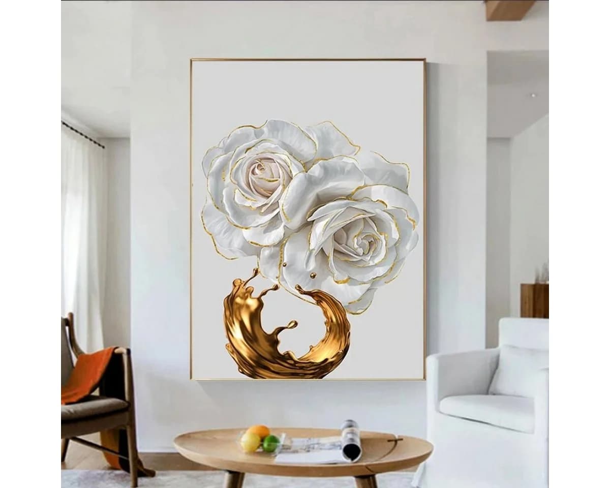 TPFLiving Kunstdruck Leinwand 3er Set Weiße Rose Gold - Bild 4