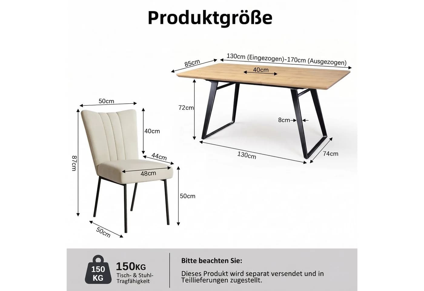 Jiexi Essgruppe ausziehbar Eiche-Optik mit Samtstühlen - Bild 3