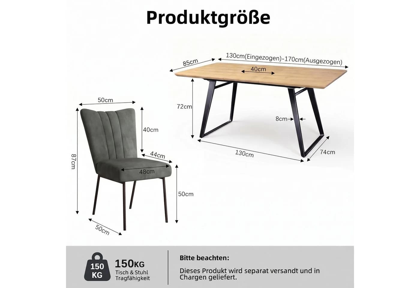 Jiexi Essgruppe ausziehbar mit Samtstühlen Eiche-Optik - Bild 3
