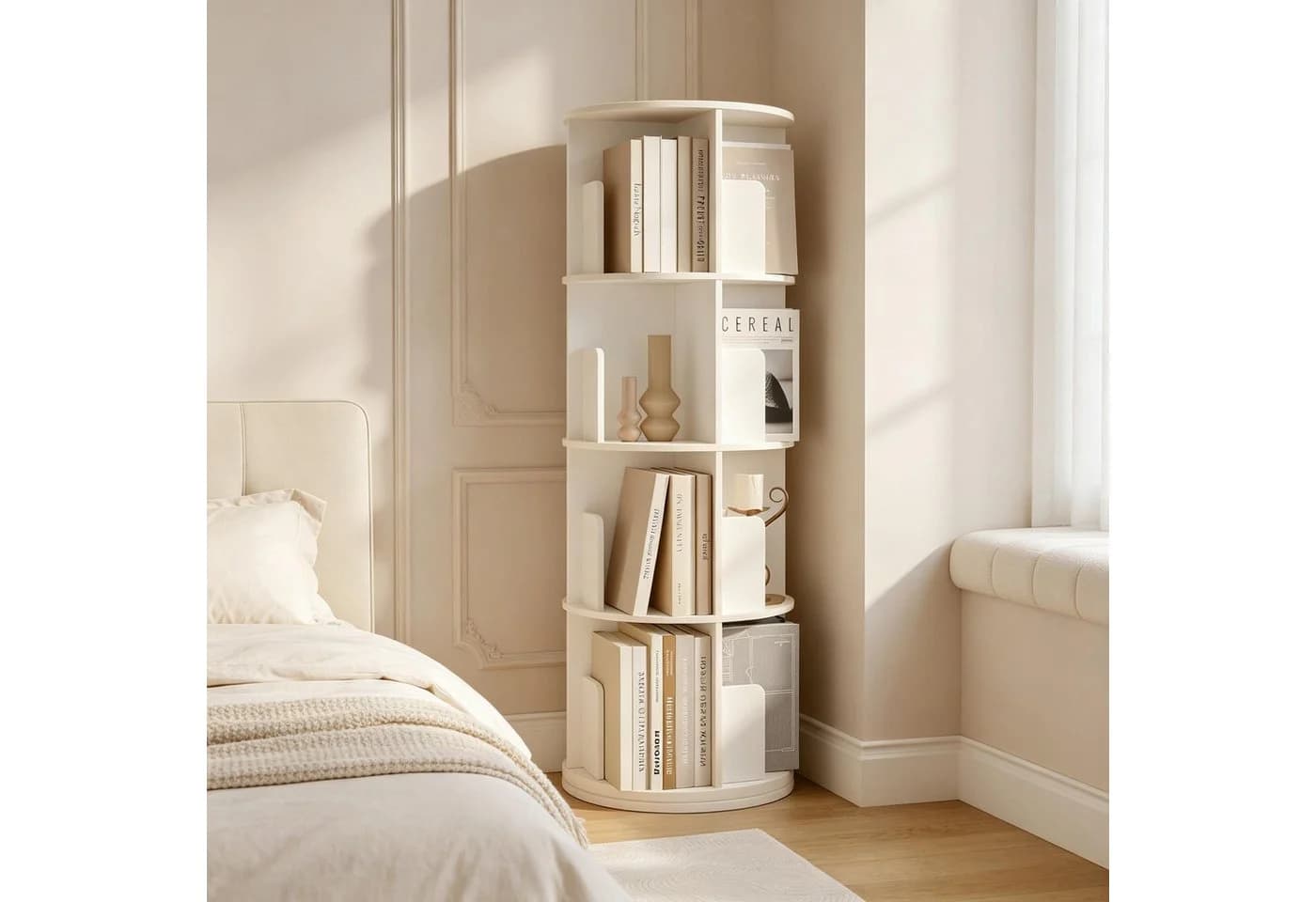 Welltin Rundes drehbares Bücherregal weiß 4 Ebenen - Bild 2